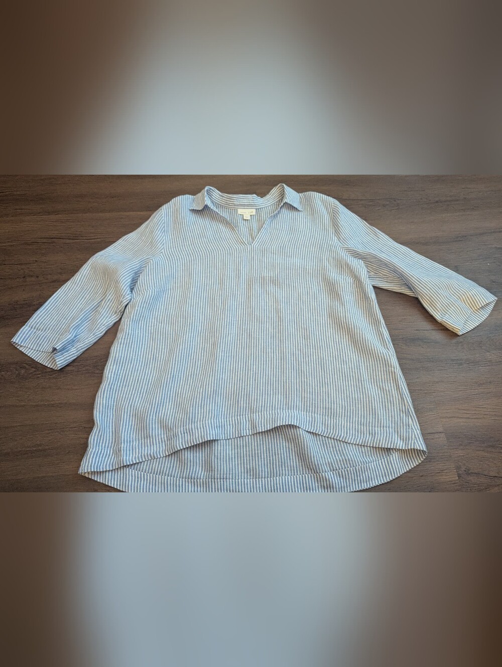 J. Jill Linen Blue And White Striped Top